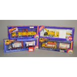 Four Siku 1:55 scale diecast models: 3913 Tractor Truck with Tower Crane; 3415 Lorry with Crane;