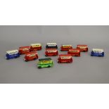 Twelve unboxed Lledo pre-production metal and plastic DG15 AEC Regent Double Deck Bus models,