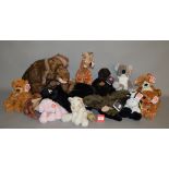 13 x soft toys by Aurora and Gund, including a mammoth, crocodile, etc. VG.