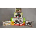 Five diecast agricultural models: Ros Fiat Agri G240; MPS McCormick V80-4Q;