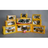 Eight Joal JCB diecast construction models, together with a Joal 255 Valtra tractor.