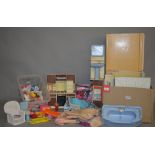 A selection of unboxed playworn 'Barbie' and 'Sindy' accessories including a folded cardboard