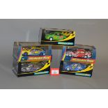 Five Scalextric cars: C2336 VW Beetle; C2337 VW Beetle; C2084 Vauxhall Vectra;