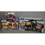 Three Hasbro Star Wars The Clone Wars vehicles: AT-TE; Republic Attack Shuttle; Crab Droid.