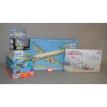 Seven plastic model kits, all aircraft, by Heller, Hasegawa and similar.