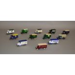 Twelve unboxed Lledo pre-production metal and plastic DG66 Dennis and DG43 Morris Delivery Van