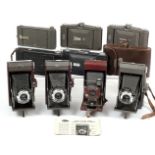 Nine Snapper & Other Ensign Cameras including 2-colour Models. Grey/Sage & Burgundy.