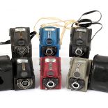 Set of Ensign Ful-Vue Cameras, Including Coloured Versions.