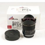 Kelda 8mm f3.5 ASP Circular Fish Eye Lens for Canon APS-C DSLRs. (condition 3F) Pre-set operation.