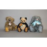 Three designer teddy bears: Kaycee Bears Button; Kaycee Bears Tinsel rabbit, ltd.ed.