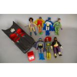 Six Mego World's Greatest Super Heroes 8" Batman action figures: Batman; Robin; Batgirl; The Peguin;