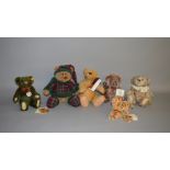Six teddy bears: three Steiff, two with tags attached; Canterbury Bears Pebbles; two Gund,