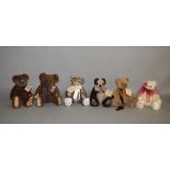 Six teddy bears: Hermann Hanami Bear, ltd.ed. 473/500; Hermann Peace Bear, ltd.ed.