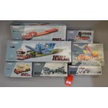 Seven Corgi Heavy Haulage 1:50 scale diecast models: CC12002; 31003; CC12404; 13902; CC11101; 31010;