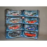 Eight Solido 1:18 scale diecast model cars, including Peugeot and Citroen. E in G-VG boxes.