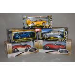 Five 1:18 scale diecast models: two ERTL Grandes Marques (Austin-Healey 100/6,