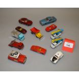 Twelve unboxed playworn Corgi Toys diecast models, from the standard and 'Husky' miniature range,