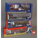 Four Corgi 1:50 scale diecast model lorries: CC11905 Jos Millican ERF EC Flatbed Trailer with Log