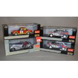 Four Sun Star 1:18 scale diecast model cars: 4941 Fiat 124 Abarth; 2403 1939 Horch 855 Roadster;