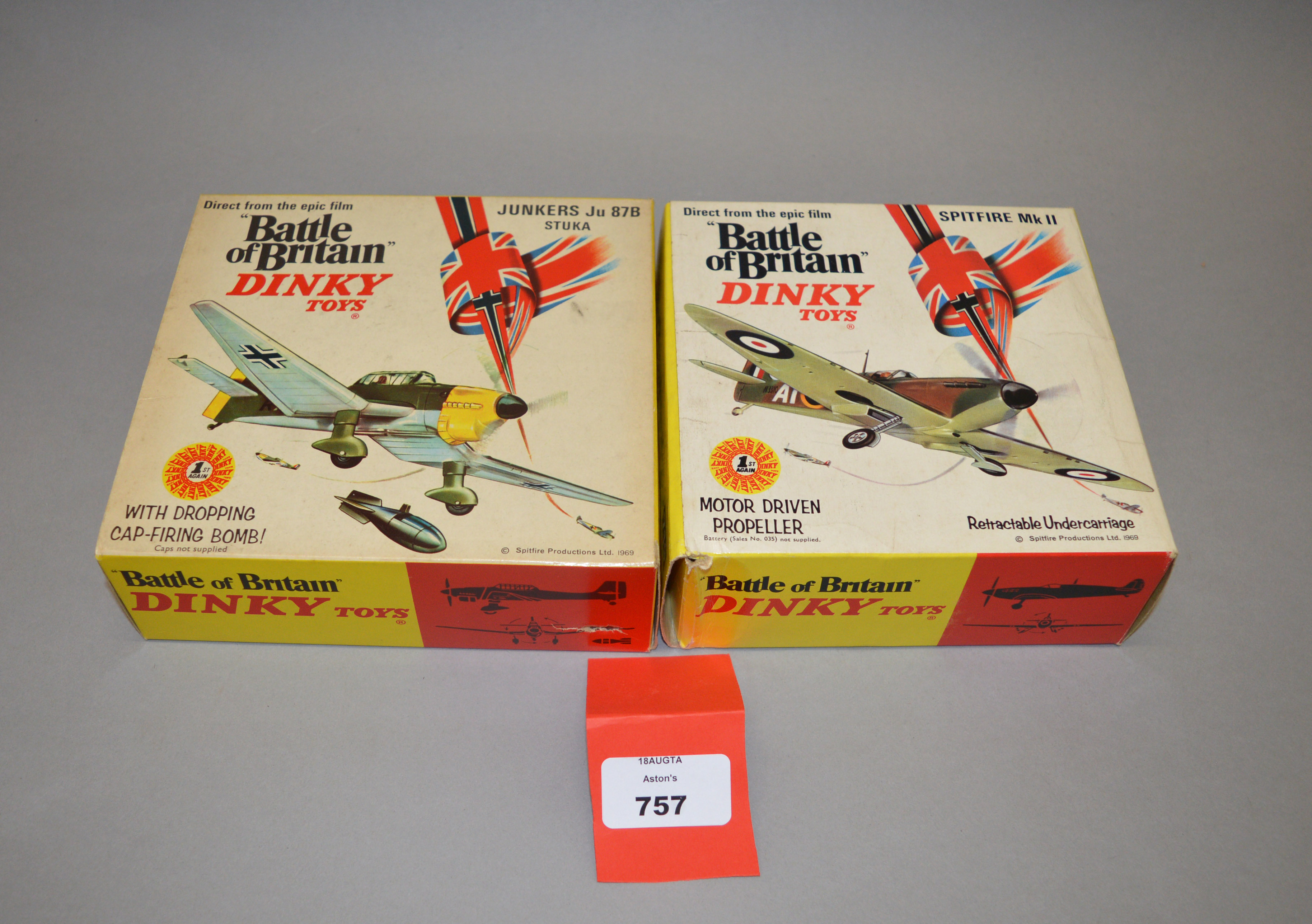 Two boxed Dinky Toys diecast model aircraft from the 'Battle of Britain' range,