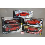 Five Hot Wheels 1:18 scale diecast Ferrari models. E in G+-VG boxes.