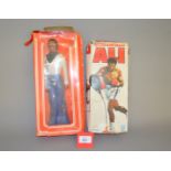 Two Mego action figures: Denys Fisher Muhammad Ali, VG in F box; Sonny & Cher Sonny VG in F box.