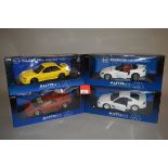 Four AutoArt Performance 1:18 scale diecast model cars: Honda S 2000; Subaru Impreza WRX;