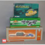 Three Corgi Heavy Haulers 1:50 scale diecast models: US55702 Kenworth W925 with Low Loader & Boiler