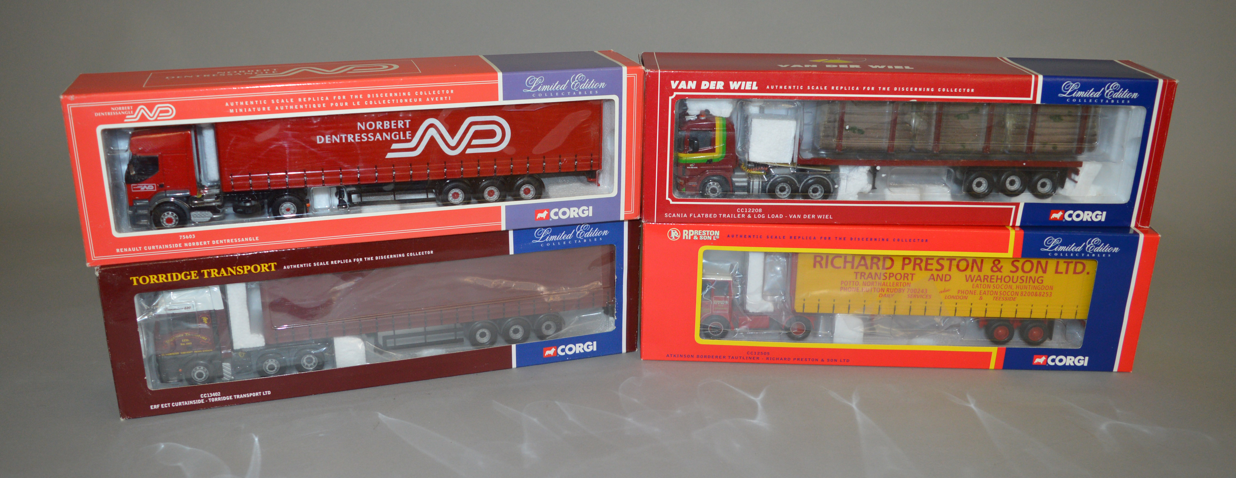 Four Corgi 1:50 scale diecast model lorries: CC12505 Richard Preston & Son Atkinson Borderer