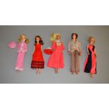 Five vintage Mattel Barbie dolls: Mod Hair Ken; Francie; three Barbie dolls,