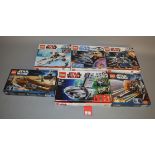 Lego Star Wars sets: 7915 Imperial V-wing Starfighter; 7959 Geonosian Starfighter;