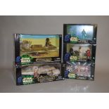 Five Hasbro Star Wars Power of the Force 2 vehicles and action figures: Y-wing Fighter;