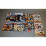 10 x Lego Star Wars sets: 7752 Count Dooku's Solar Sailer; 9490 Droid Escape; 9491 Geonosian Cannon;