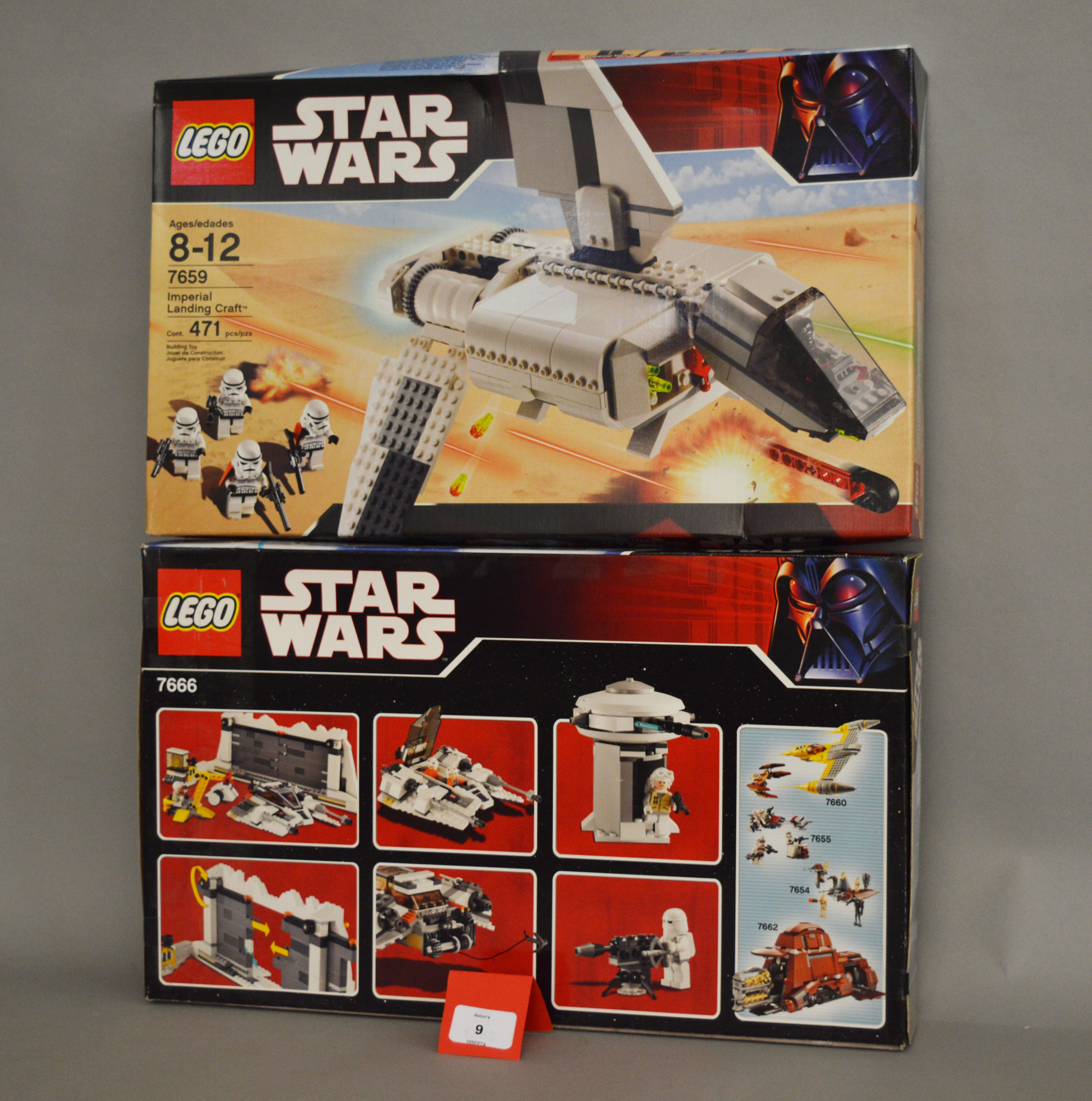 Two Lego Star Wars sets: 7659 Imperial Landing Craft; 7666 Hoth Rebel Base. Both sealed.