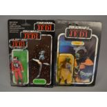 Two Palitoy Star Wars Return of the Jedi 3 3/4" action figures: B-wing Pilot sealed on tri-logo 70