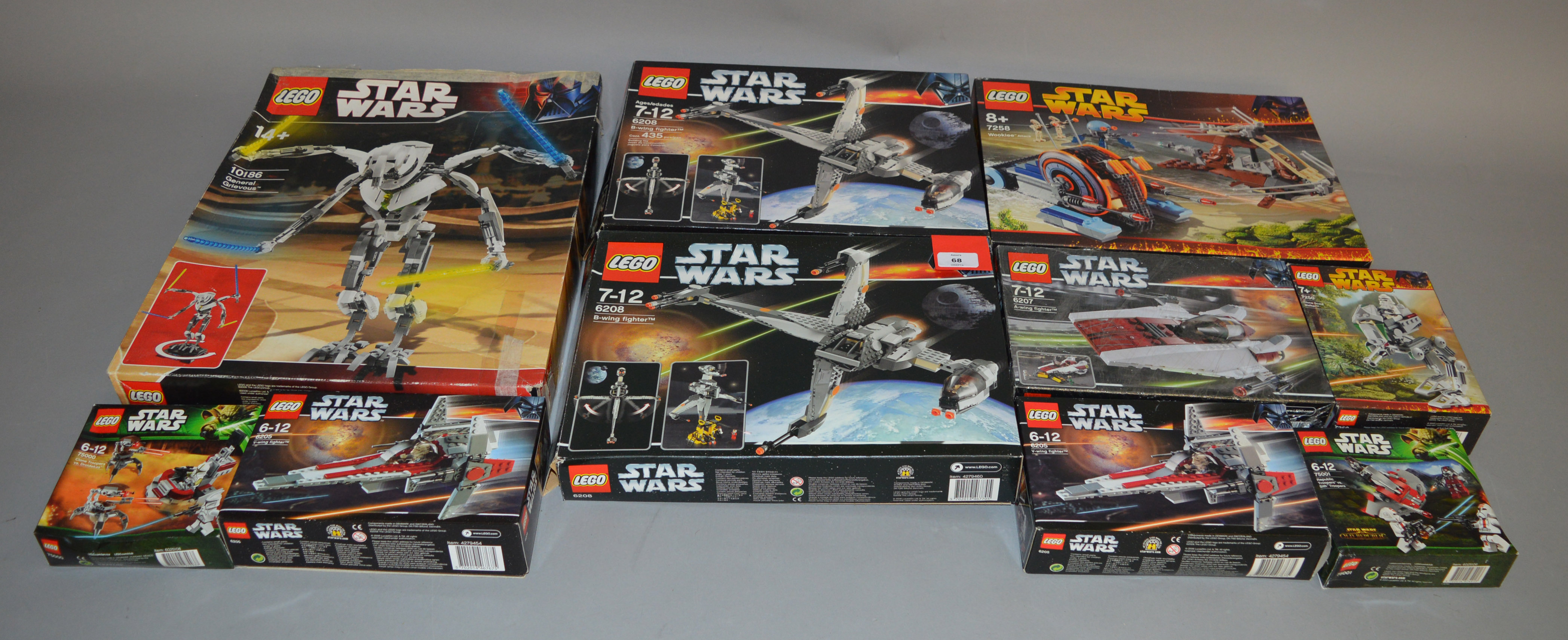 10 x Lego Star Wars sets: two 6208; 10186; 7258; 7250; 6207; two 6205; 75000; 75001.