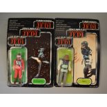 Two vintage Star Wars Tri-Logo 70 back carded Return of the Jedi figures,