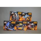 Five Hasbro Star Wars Revenge of the Sith vehicles: Obi-Wan's Jedi Starfighter; Droid Tri-Fighter;