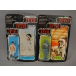 Two Palitoy Star Wars 3 3/4" action figures sealed on tri-logo 70 back cards: Too-Onebee (2-1B),