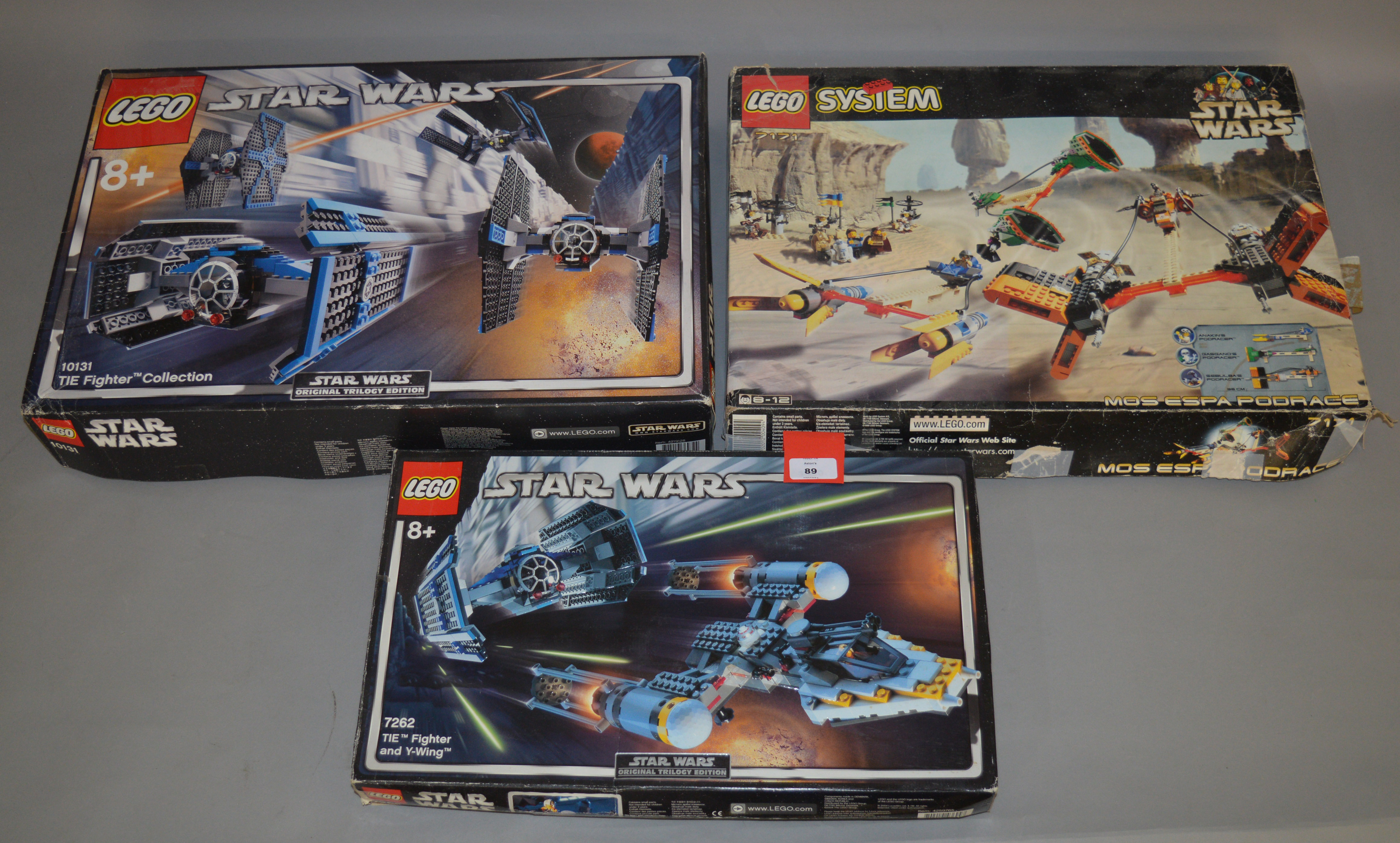 Three Lego Star Wars sets: 10131 Original Trilogy Edition TIE Fighter Collection;