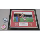 Aston Villa Football club Dennis Mortimer autograph in frame with photo of Dennis Mortimer holding