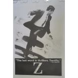7 Linen backed film posters including "Z" one sheet, previously folded,