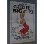 US one sheet film posters including Brigitte Bardot in "La Parisienne" with border tears and fold