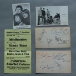 The Moody Blues - two hand-signed cards from the 1960s band members including Graeme Edge,