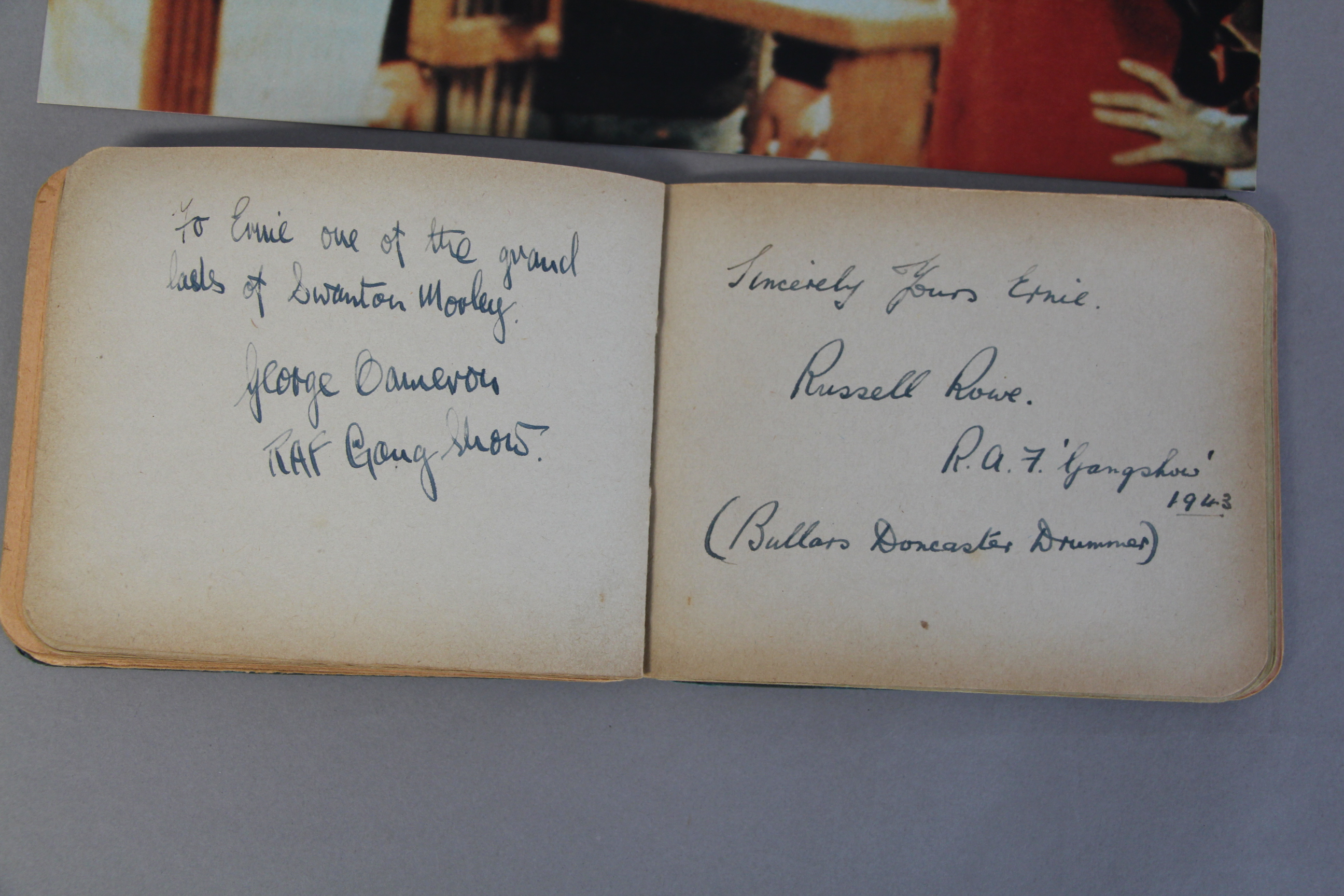 Small wartime autograph book containing autographs of many of the cast in 1943 of the RAF Gang show - Image 6 of 9