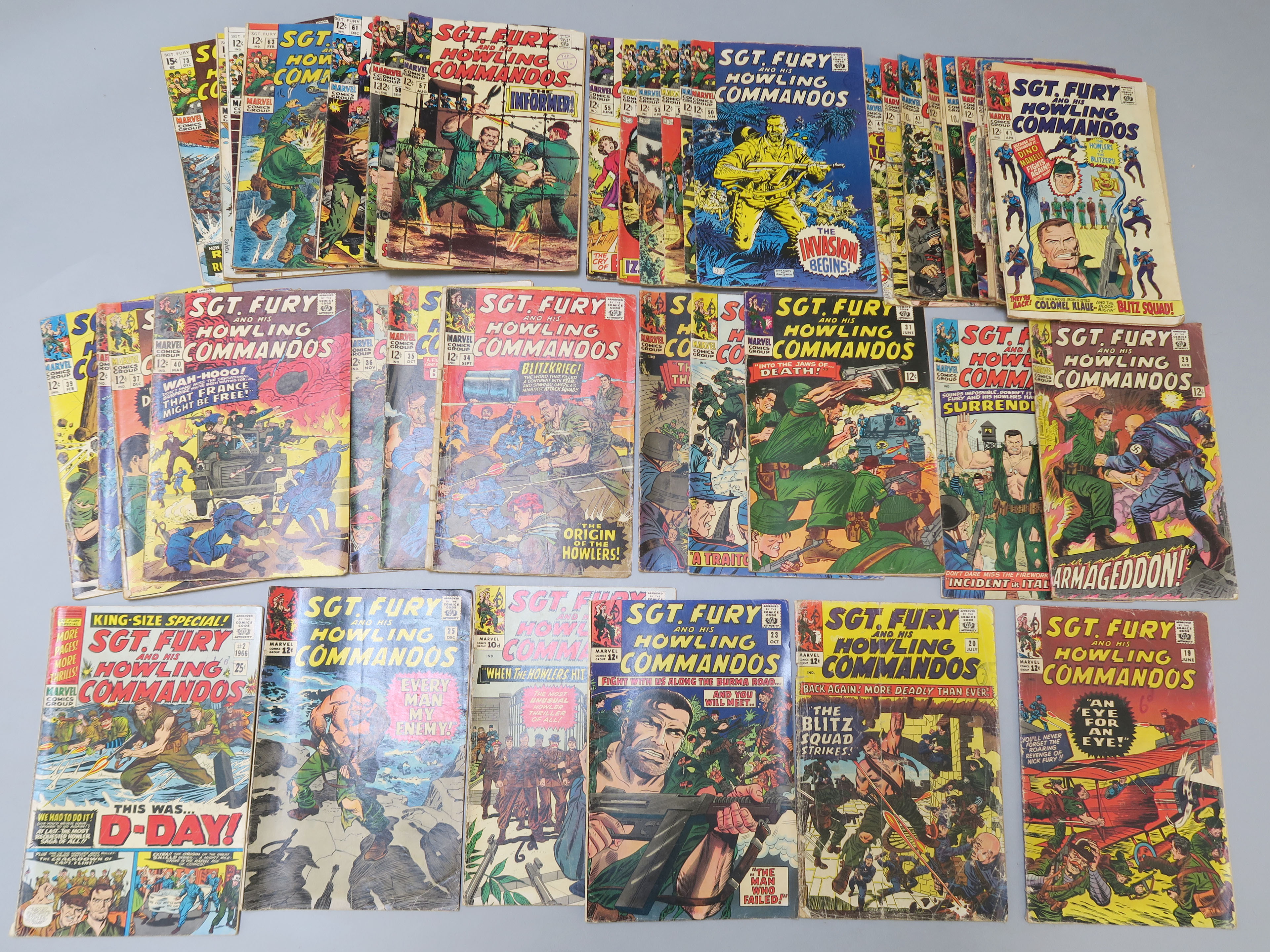 44 Sgt Fury and his Howling Commandos Marvel comics nos 19, 20, 23, 24, 25, 29, 30, 31, 32, 33, 34,