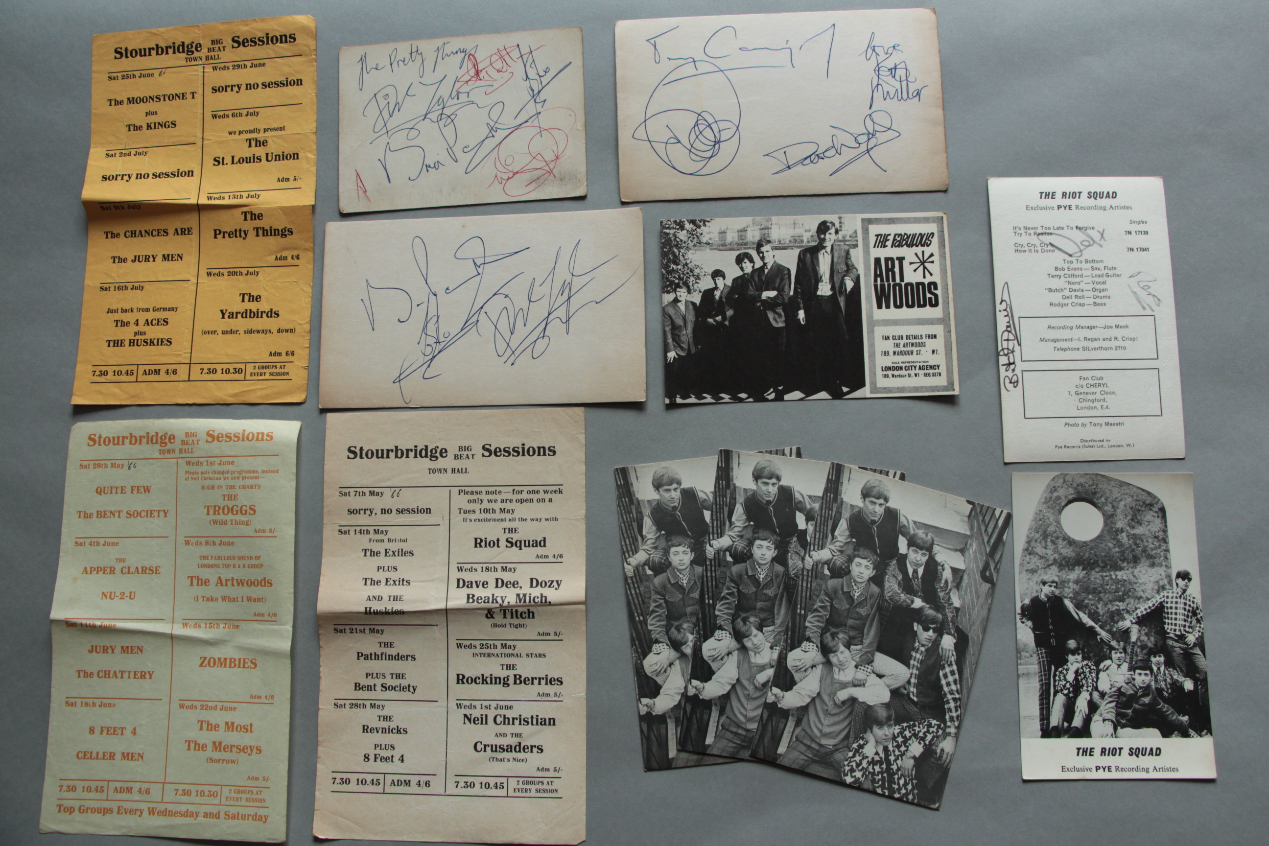 The Pretty Things - two hand-signed cards from the band members - Brian Pendleton, John Stax,