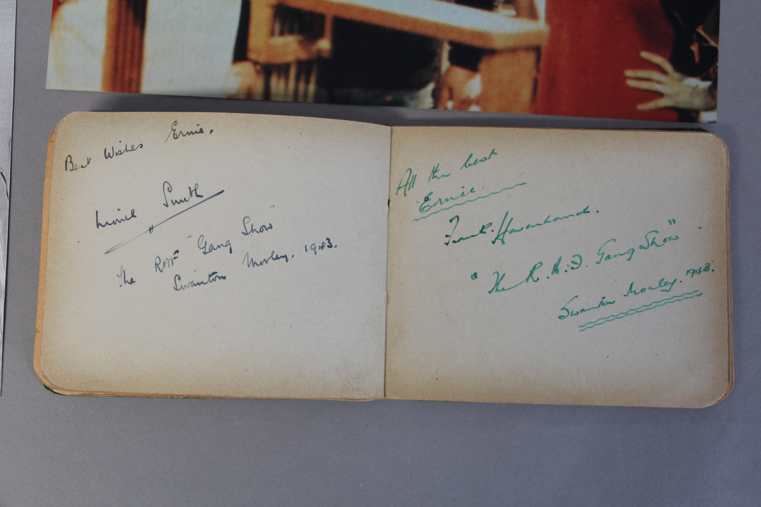Small wartime autograph book containing autographs of many of the cast in 1943 of the RAF Gang show - Image 4 of 9