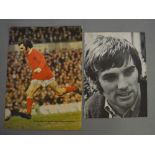 George Best signed page from an early football publication and another black & white signed page.