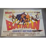 Batman poster signed by the cast of the 1966 cult film featuring original signatures of Adam West